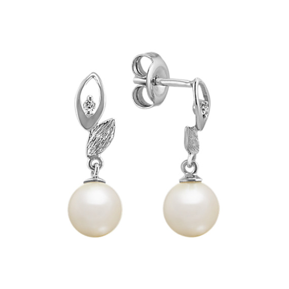 6mm Cultured Freshwater Pearl and Round Diamond Earrings 6mm Cultured Freshwater Pearl and Round Diamond Earrings