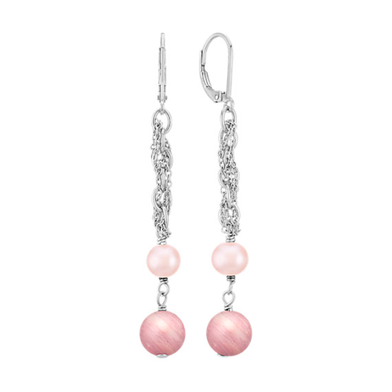 6mm Pink Cultured Freshwater Pearl, Rhodonite, and Sterling Silver Earrings 6mm Pink Cultured Freshwater Pearl, Rhodonite, and Sterling Silver Earrings