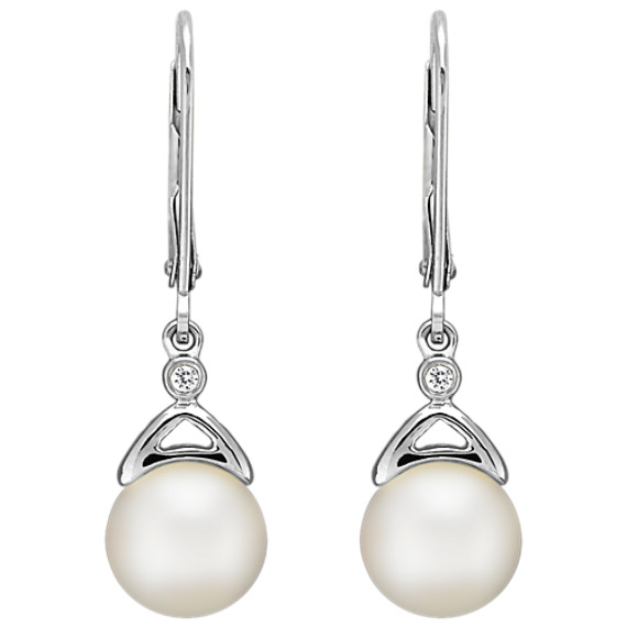 7.5mm Cultured Akoya Pearl and Diamond Earrings 7.5mm Cultured Akoya Pearl and Diamond Earrings