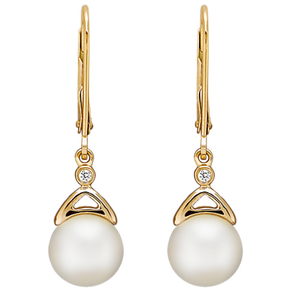7.5mm Cultured Akoya Pearl and Diamond Earrings 7.5mm Cultured Akoya Pearl and Diamond Earrings