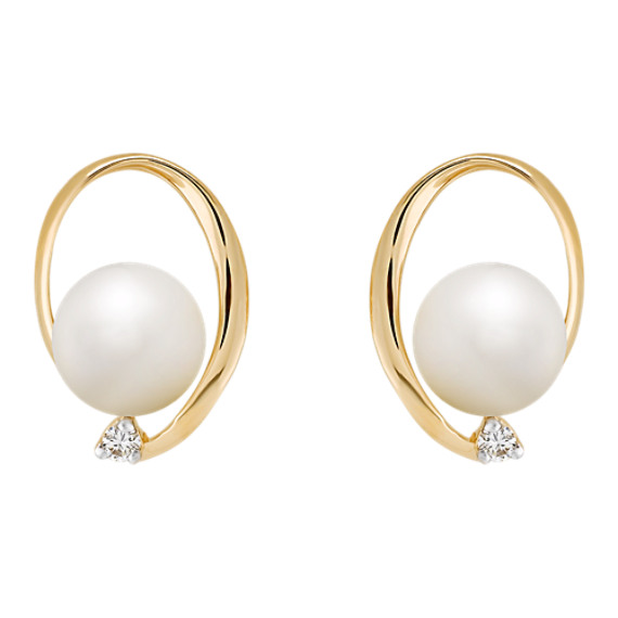 7mm Cultured Akoya Pearl and Diamond Earrings 7mm Cultured Akoya Pearl and Diamond Earrings