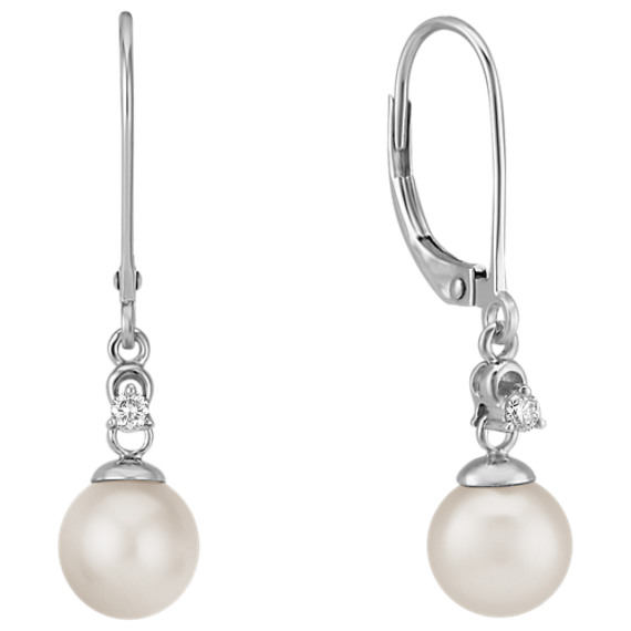 7mm Cultured Akoya Pearl and Round Diamond Earrings 7mm Cultured Akoya Pearl and Round Diamond Earrings