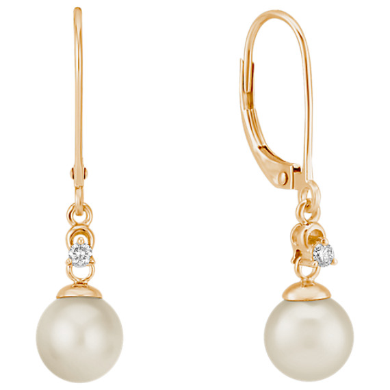 7mm Cultured Akoya Pearl and Round Diamond Earrings 7mm Cultured Akoya Pearl and Round Diamond Earrings