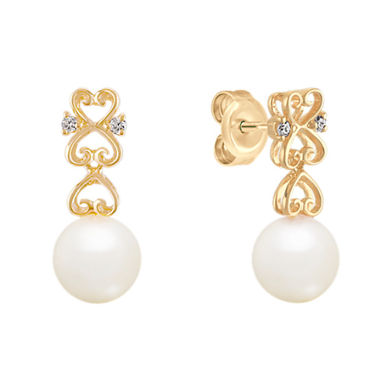 7mm Cultured Akoya Pearl Diamond Dangle Earrings 7mm Cultured Akoya Pearl Diamond Dangle Earrings