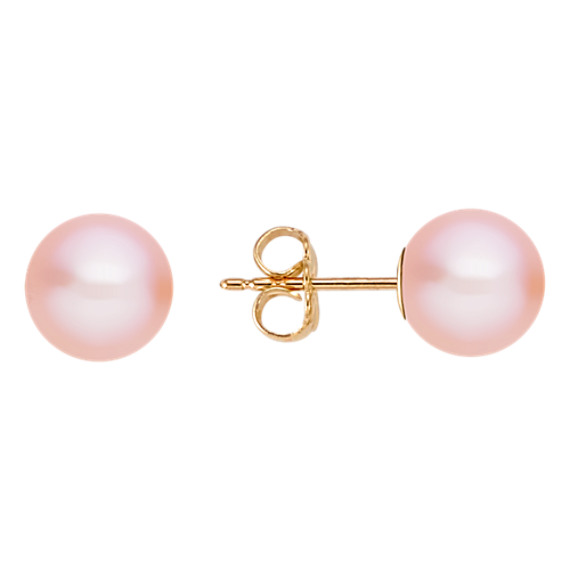 7mm Pink Cultured Freshwater Pearl Solitaire Earrings 7mm Pink Cultured Freshwater Pearl Solitaire Earrings
