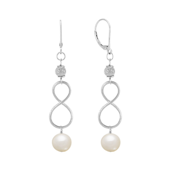 8.5mm Cultured Freshwater Pearl and Sterling Silver Infinity Earrings 8.5mm Cultured Freshwater Pearl and Sterling Silver Infinity Earrings