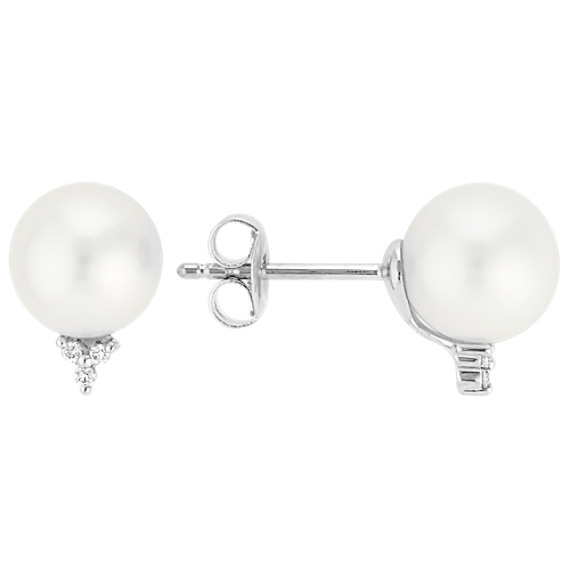 8mm Cultured Freshwater Pearl and Diamond Earrings 8mm Cultured Freshwater Pearl and Diamond Earrings