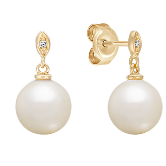 8mm Cultured Freshwater Pearl and Diamond Earrings 8mm Cultured Freshwater Pearl and Diamond Earrings