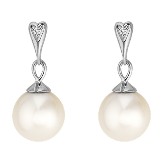 8mm Cultured Freshwater Pearl and Round Diamond Earrings 8mm Cultured Freshwater Pearl and Round Diamond Earrings