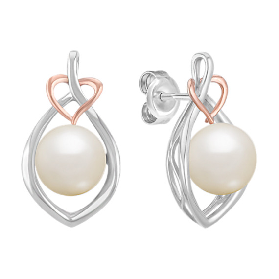 8mm Cultured Freshwater Pearl Earrings in White and Rose Gold 8mm Cultured Freshwater Pearl Earrings in White and Rose Gold