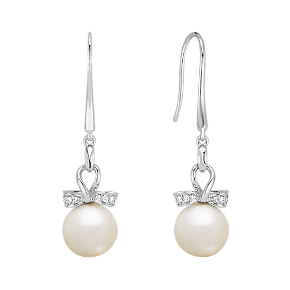 9mm Cultured Freshwater Pearl and Diamond Earrings 9mm Cultured Freshwater Pearl and Diamond Earrings
