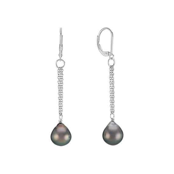 9mm Cultured Tahitian and Sterling Silver Leverback Earrings 9mm Cultured Tahitian and Sterling Silver Leverback Earrings