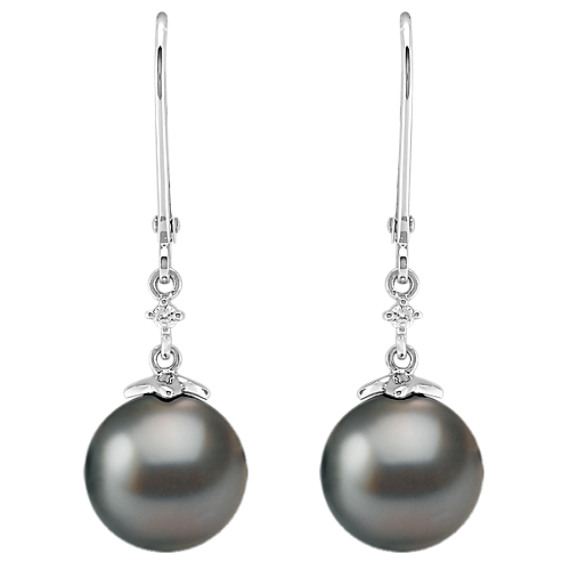 9mm Cultured Tahitian Pearl and Diamond Earrings 9mm Cultured Tahitian Pearl and Diamond Earrings