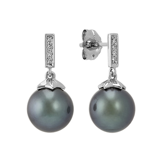 9mm Cultured Tahitian Pearl and Diamond Earrings 9mm Cultured Tahitian Pearl and Diamond Earrings