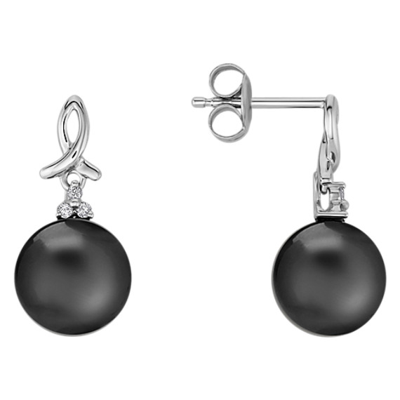 9mm Cultured Tahitian Pearl and Diamond Earrings 9mm Cultured Tahitian Pearl and Diamond Earrings