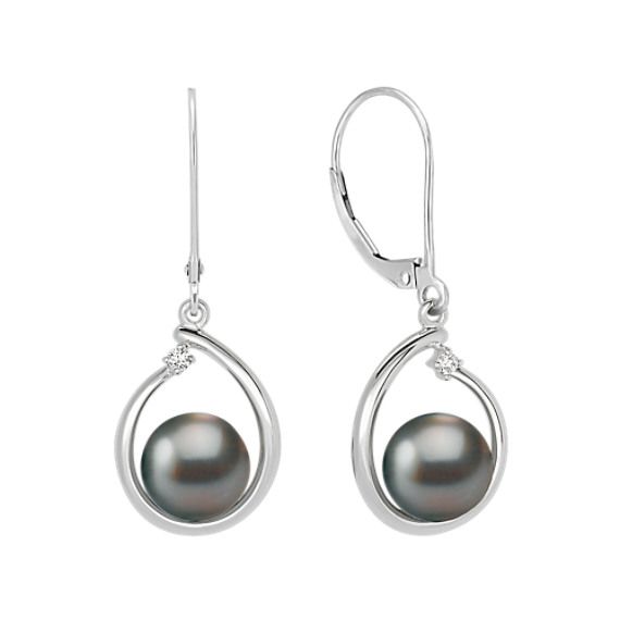 9mm Cultured Tahitian Pearl and Diamond Earrings 9mm Cultured Tahitian Pearl and Diamond Earrings