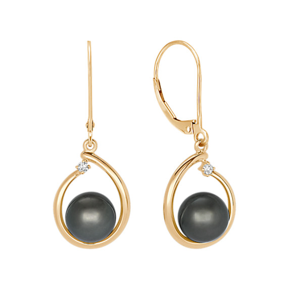 9mm Cultured Tahitian Pearl and Diamond Earrings 9mm Cultured Tahitian Pearl and Diamond Earrings