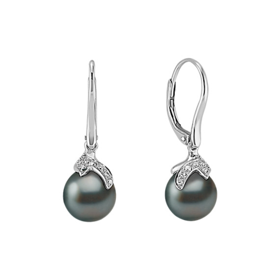 9mm Cultured Tahitian Pearl and Round Diamond Earrings 9mm Cultured Tahitian Pearl and Round Diamond Earrings