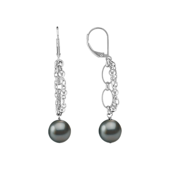 9mm Cultured Tahitian Pearl and Sterling Silver Earrings 9mm Cultured Tahitian Pearl and Sterling Silver Earrings