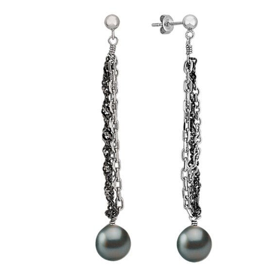 9mm Cultured Tahitian Pearl and Sterling Silver Earrings 9mm Cultured Tahitian Pearl and Sterling Silver Earrings