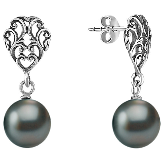 9mm Cultured Tahitian Pearl and Sterling Silver Earrings 9mm Cultured Tahitian Pearl and Sterling Silver Earrings