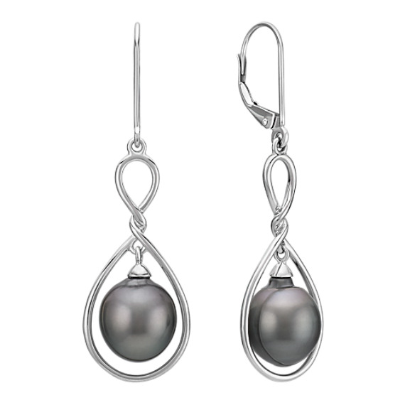 9mm Cultured Tahitian Pearl Earrings in Sterling Silver 9mm Cultured Tahitian Pearl Earrings in Sterling Silver