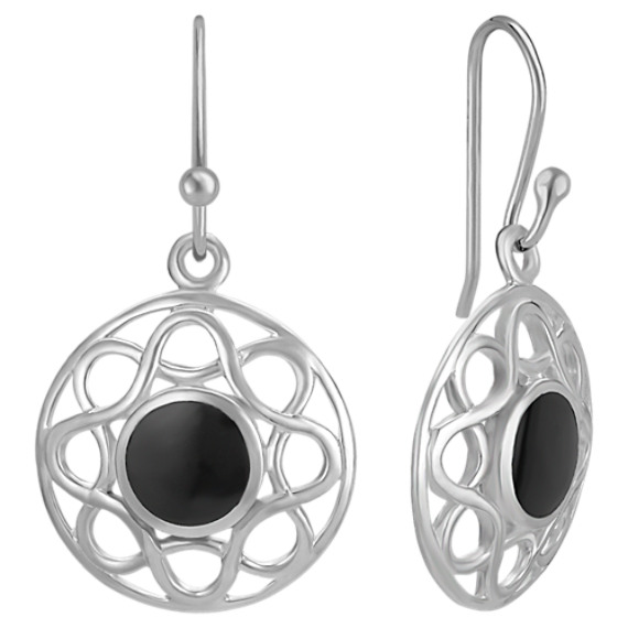 Black Agate and Sterling Silver Circle Earrings Black Agate and Sterling Silver Circle Earrings