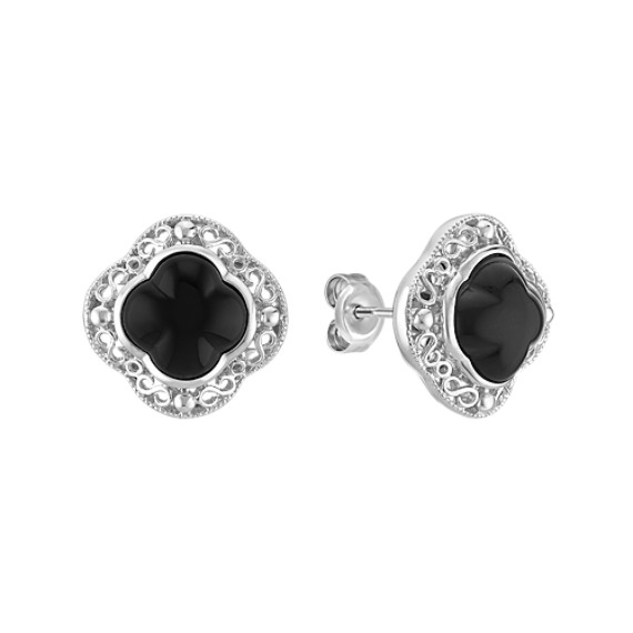 Black Agate and Sterling Silver Clover Earrings Black Agate and Sterling Silver Clover Earrings