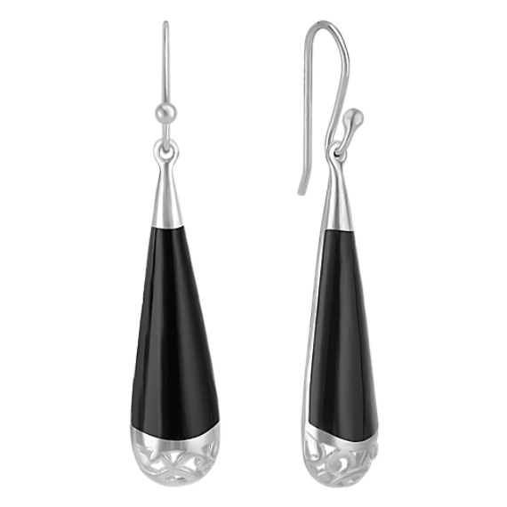 Black Agate and Sterling Silver Dangle Earrings Black Agate and Sterling Silver Dangle Earrings