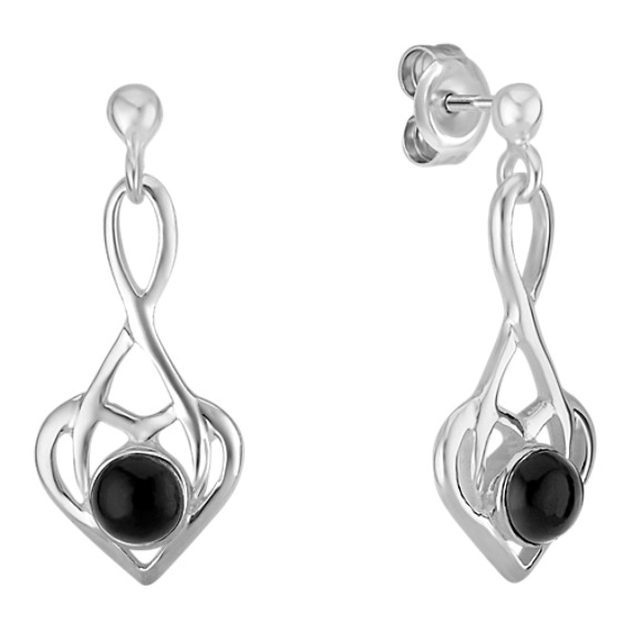Black Agate and Sterling Silver Heart Earrings Black Agate and Sterling Silver Heart Earrings