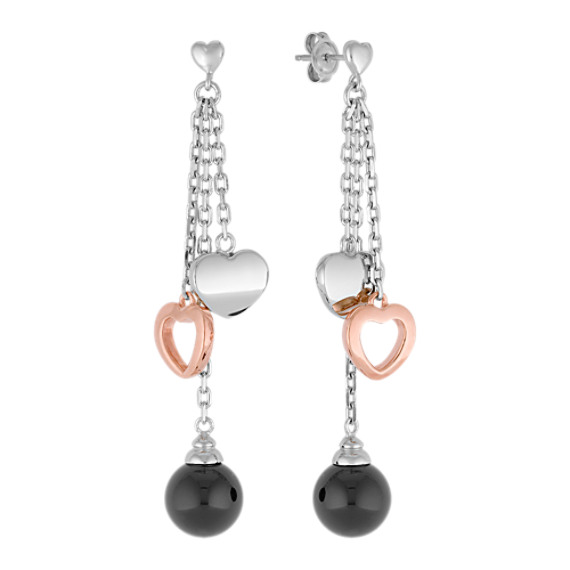 Black Agate and Sterling Silver Heart Earrings Black Agate and Sterling Silver Heart Earrings