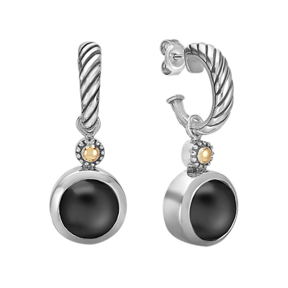 Black Agate, Sterling Silver and 18k Yellow Gold Earrings Black Agate, Sterling Silver and 18k Yellow Gold Earrings