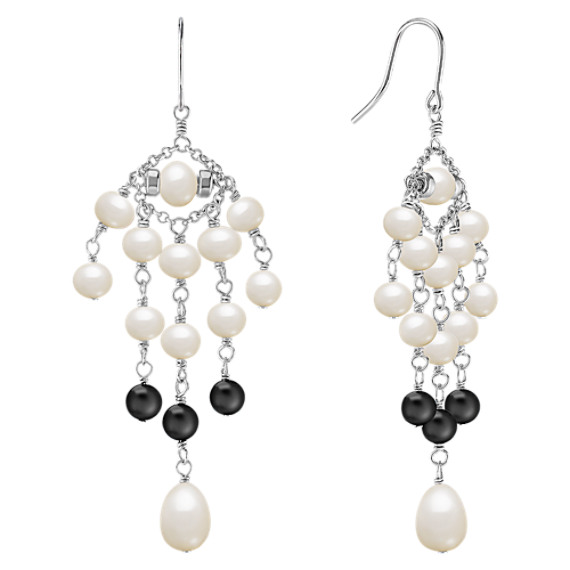 Chandelier Pearl and Black Agate Earrings Chandelier Pearl and Black Agate Earrings