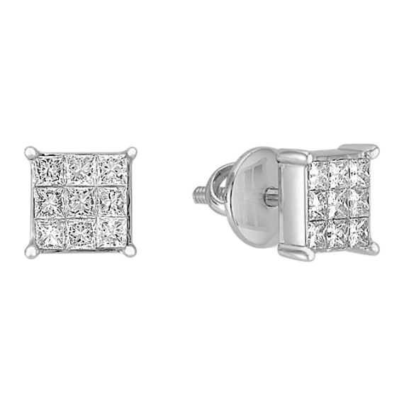 Cluster Princess Cut Diamond Earrings Cluster Princess Cut Diamond Earrings