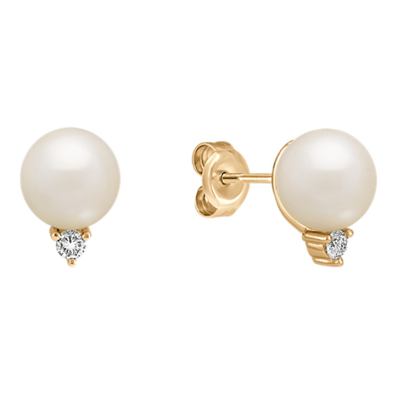 Diamond and 7.5mm Cultured Akoya Pearl Earrings Diamond and 7.5mm Cultured Akoya Pearl Earrings