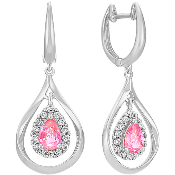 Diamond and Pear-Shaped Pink Sapphire Dangle Earrings Diamond and Pear-Shaped Pink Sapphire Dangle Earrings