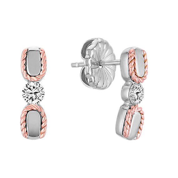 Diamond Sterling Silver and 14k Rose Gold Dangle Earrings Diamond Sterling Silver and 14k Rose Gold Dangle Earrings