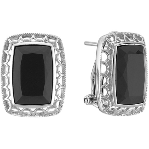Emerald Cut Black Agate and Sterling Silver Earrings Emerald Cut Black Agate and Sterling Silver Earrings