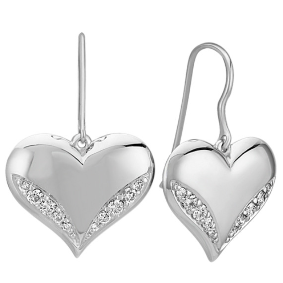 Engravable Diamond Heart Earrings in Sterling Silver Engravable Diamond Heart Earrings in Sterling Silver