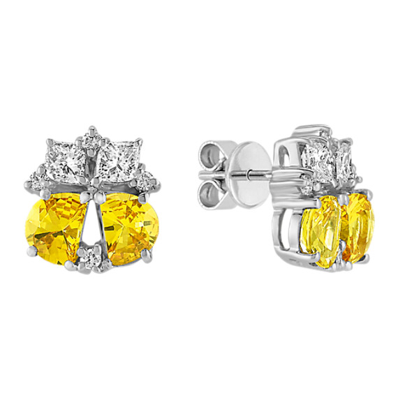 Fancy Shaped Yellow Sapphire, Calla Cut and Round Diamond Earrings Fancy Shaped Yellow Sapphire, Calla Cut and Round Diamond Earrings