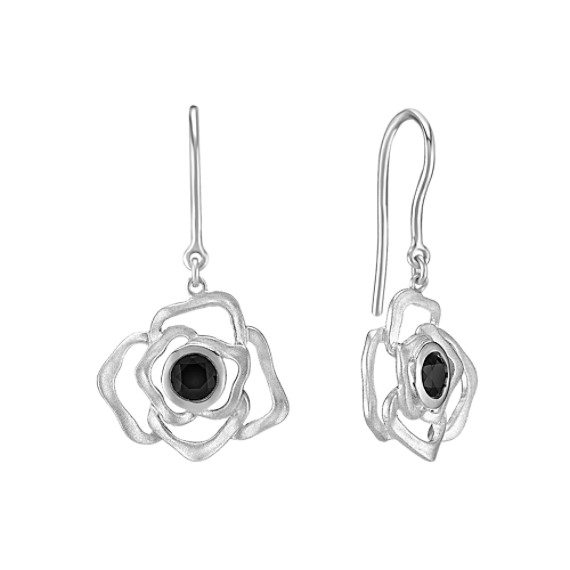 Floral Black Sapphire and Sterling Silver Earrings Floral Black Sapphire and Sterling Silver Earrings