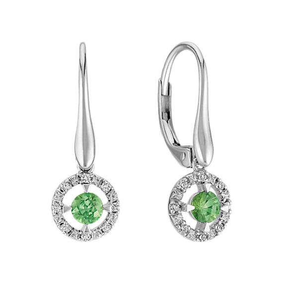 Green Sapphire and Diamond Leverback Earrings Green Sapphire and Diamond Leverback Earrings