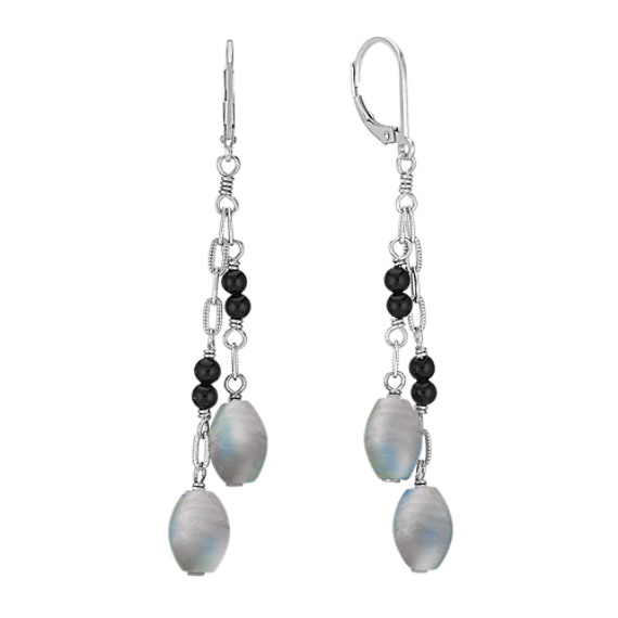 Grey Labradorite, Black Agate and Sterling Silver Earrings Grey Labradorite, Black Agate and Sterling Silver Earrings