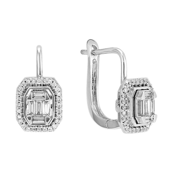 Halo Baguette and Round Diamond Earrings Halo Baguette and Round Diamond Earrings