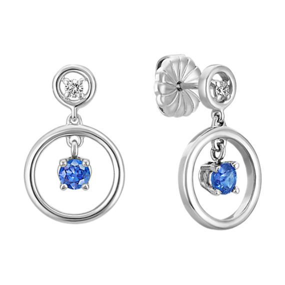 Kentucky Blue Sapphire and Diamond Circle Earrings in Sterling Silver Kentucky Blue Sapphire and Diamond Circle Earrings in Sterling Silver