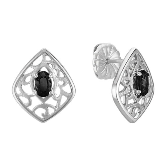 Oval Black Sapphire and Sterling Silver Earrings Oval Black Sapphire and Sterling Silver Earrings
