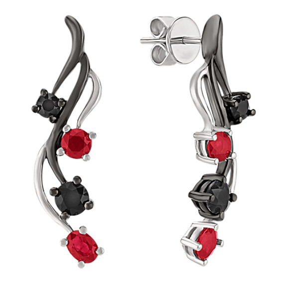 Oval Ruby, Round Ruby and Black Sapphire Earrings Oval Ruby, Round Ruby and Black Sapphire Earrings