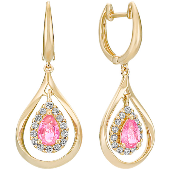 Pear-Shaped Pink Sapphire and Round Diamond Dangle Earrings Pear-Shaped Pink Sapphire and Round Diamond Dangle Earrings