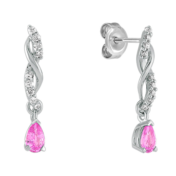 Pear Shaped Pink Sapphire and Round Diamond Earrings Pear Shaped Pink Sapphire and Round Diamond Earrings