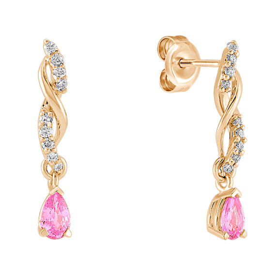 Pear Shaped Pink Sapphire and Round Diamond Earrings Pear Shaped Pink Sapphire and Round Diamond Earrings